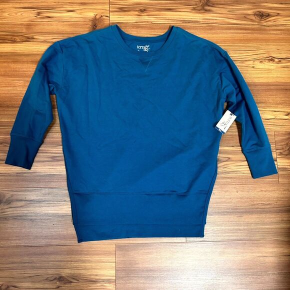 Terra & Sky Tops - Terra & Sky Sweatshirt Womens 0X 14W Plus Blue Terry Fleece Stretch High-Low NWT